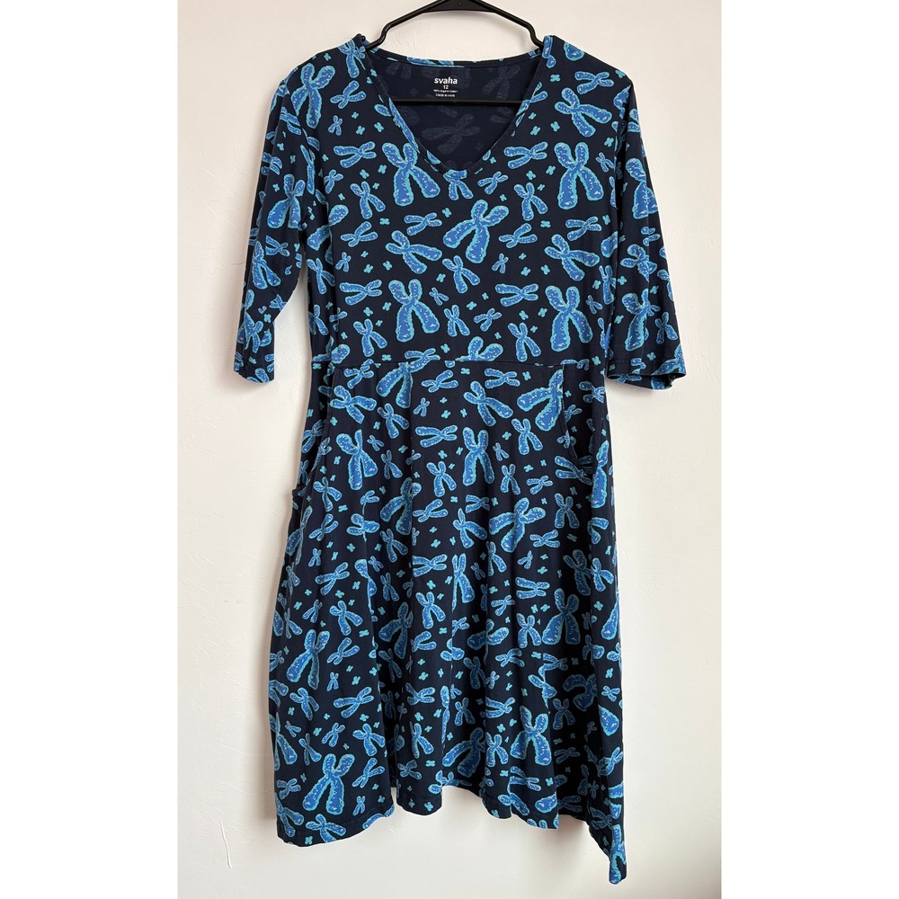 Savha Navy blue chromosome dress, short sleeves, knee length